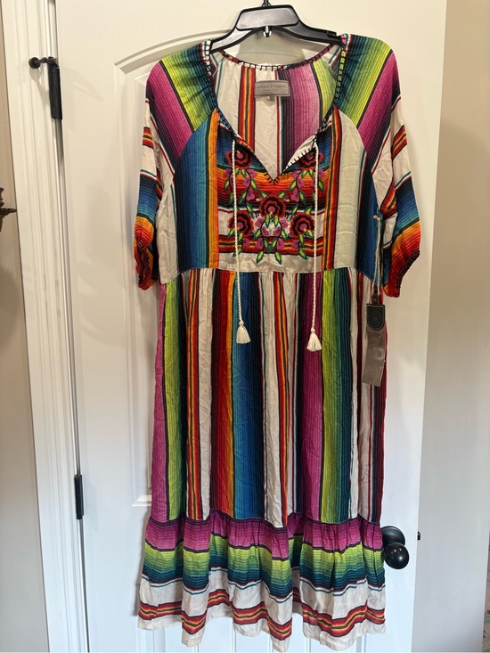 Double D Ranch Dresses & Skirts - Double D Ranch Multicolor Striped Embroidered Boho Dress